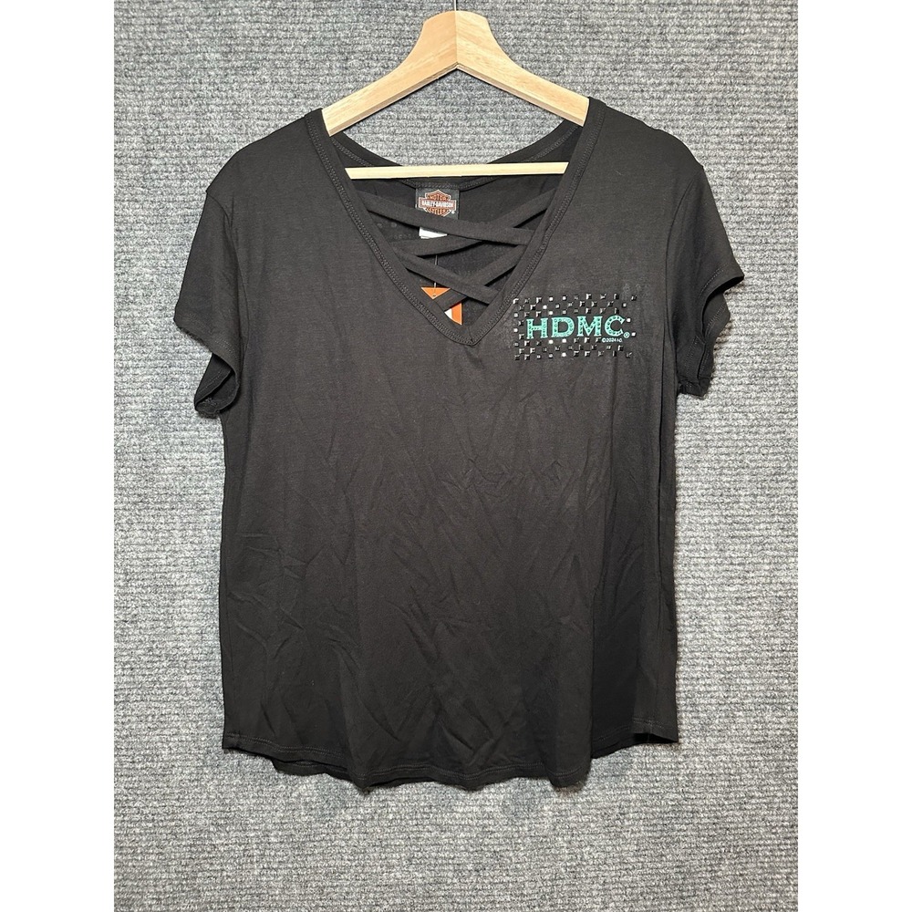 NWT 2024 Harley Davidson Motorcycle V-neck Strap‎ Ladies Shirt Size Medium Biker